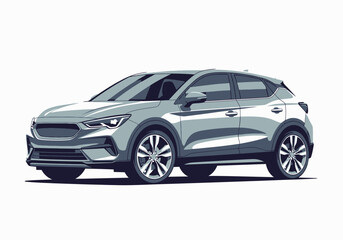 Fototapeta premium Modern car illustration viewed from the side showcasing sleek design and silver finish in a graphic representation