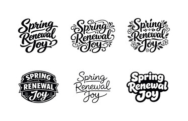 Obraz premium Spring renewal joy. Set lettering. harmonious lettering variations of the same emblematic concept, each with different artistic