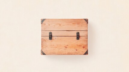 Fototapeta premium Rustic wooden box with metal accents on light background
