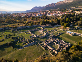 Ancient Roman ruins of the city of Solin in Croatia, Split - 4K aerial view from a drone © Yar