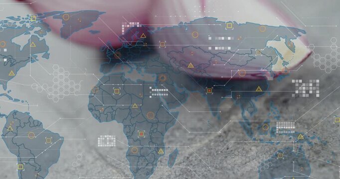 Fingertip resting on sand causing world map HUD rising, petals sliding under nail showing data