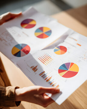 Business data analysis infographic reports in professional office setting