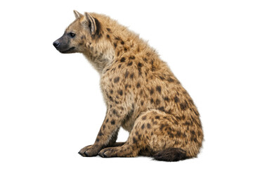 Obraz premium Spotted hyena sitting in profile, displaying its distinctive fur and powerful build against a transparent background