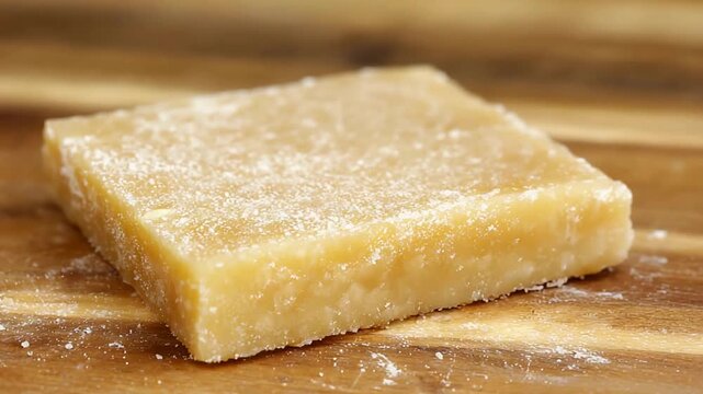 Authentic Parmesan Cheese Block Sprinkled with Grated Freshness on a Warm Wooden Background.