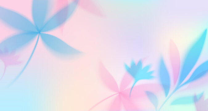 Spring gradient blurred background vector illustration. Defocused leaves and flowers in pastel colors, abstract summer nature pattern with floral design and color gradation, moder art