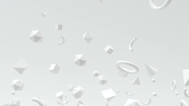 Abstract geometric shapes in motion, dynamic motion graphics with minimalist 3d objects