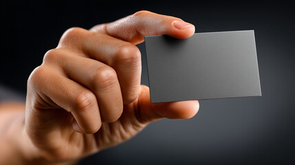 Obraz premium Mockup of a Matte-Finish Business Card Held Between Thumb and Forefinger as if Being Presented
