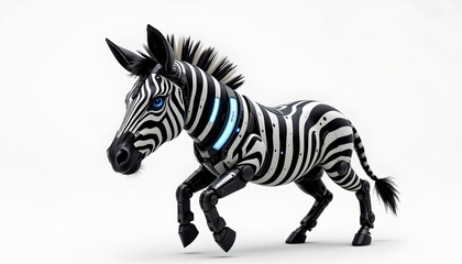 Fototapeta premium This is a digital image of a zebra like robot with a humanoid appearance, standing against a white background.