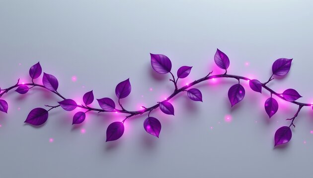 A string of purple lights shaped like leaves, arranged in a flowing, arched pattern against a white background.