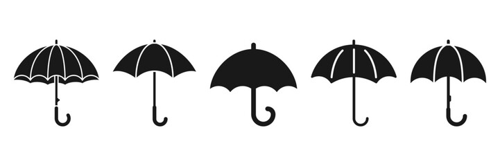 Umbrella icon set collection in flat style. Rain protection vector illustration on isolated background. Weather defense equipment sign business concept.
