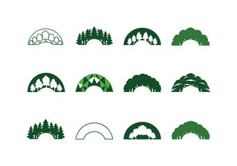 Obraz premium Forest canopy. Icon set. Set Logo of Forest canopy: natural green roof symbol. harmonious logo variations of the same emblematic concept,