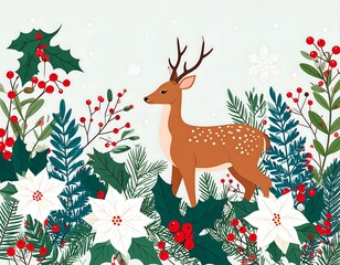 Obraz premium Animated deer in a winter wonderland scene with festive foliage