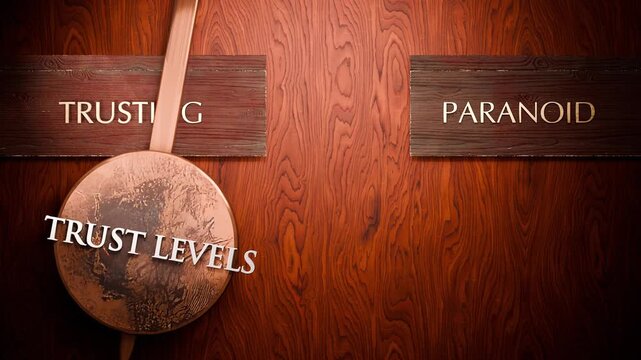 Trust levels swings between trusting and paranoid. Visualizing a repeated pattern of Trust levels that cycles between extremities: trusting and paranoid. Repeating transition from one to another.