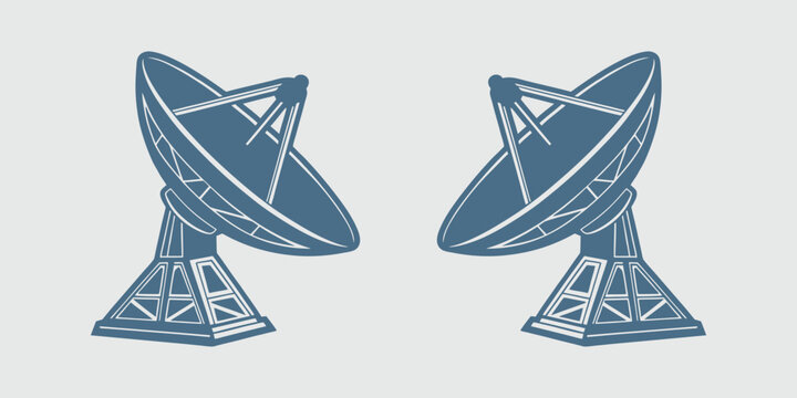 Parabolic Satellite Antennas for Signal Transmission, Telecom Vector Design