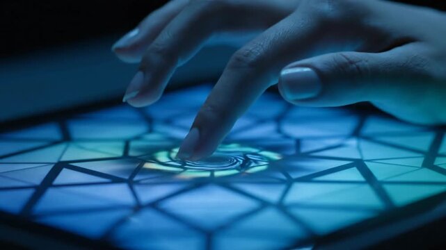 Woman using tablet with finger in the dark, technology, blue light