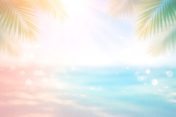 Dreamy Tropical Beach Background with Palm Leaves and Sparkling Ocean