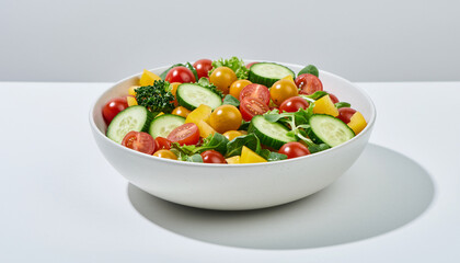 Colorful Fresh Vegetable Salad in a White Bowl.