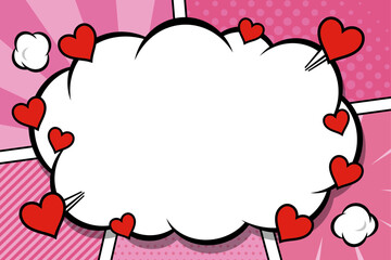 アメコミ　ハート　フレーム　ピンク　イラスト
