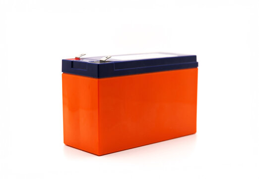 UPS battery with unique orange and blue design