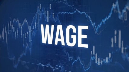 Obraz premium Wage text with financial market charts on blue abstract background