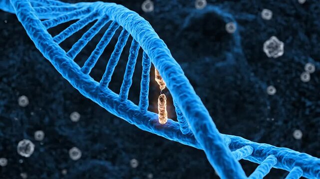 Scientific visualization of dna strand mutation causing genetic damage, symbolizing illness, heredity, and world cancer day research.