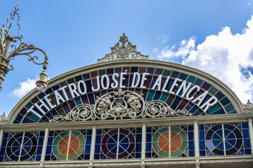 Obraz premium Jose de Alencar Theater featuring its stunning stained glass windows in Fortaleza, Ceara, Brazil.