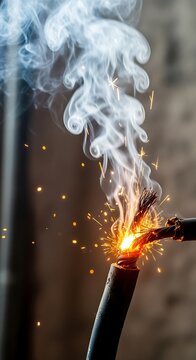 Electrical fault with sparks and smoke in a dangerous situation