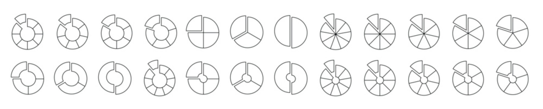 donut and pie chart with cut slices wheel and circle