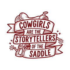 Obraz premium vintage cowgirl illustration with ribbon banner isolated on white background