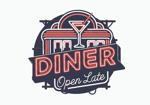 Vibrant Diner Scene with Cocktail and Building at Night from Outside View