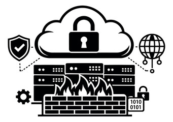 Naklejka premium Modern icon style illustration of network security depicting cloud firewall protection for cybersecurity solutions