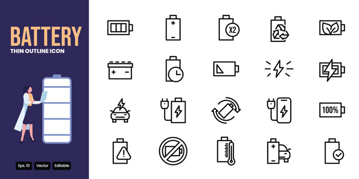 battery outline icon set vector design good for web and mobile app