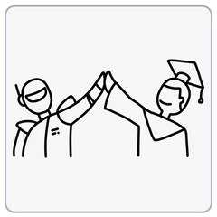 Celebratory high-five between a graduate and a professional.