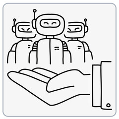 Robots in a hand illustration representing technology and innovation.