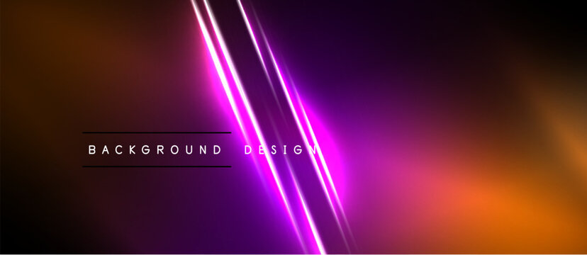 Vibrant abstract background. Neon lines intersect over orange, purple gradients. Text reads background design. Modern digital artwork.