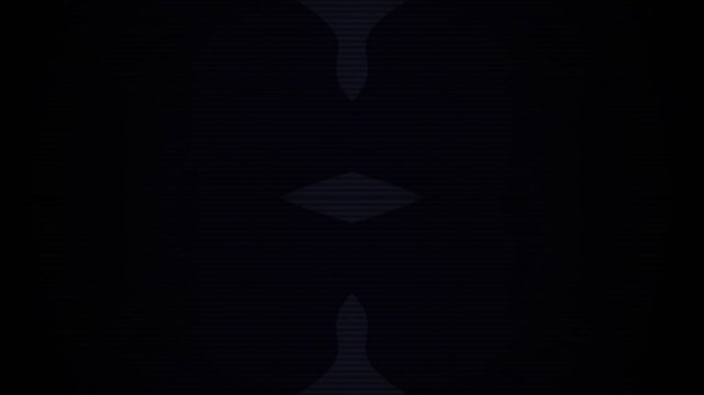 A symmetrical dark illustration of abstract shapes viewed from a central perspective, creating a sense of balance and harmony in a mysterious environment
