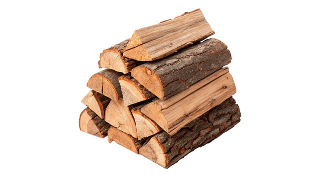 Stack of firewood arranged neatly for use in a fireplace or outdoor fire pit  isolated on transparent background cut out