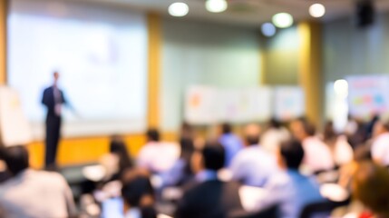 seminar. A single presenter in a modern conference setting, engaging an audience in a professional training environment. pitch deck slides.