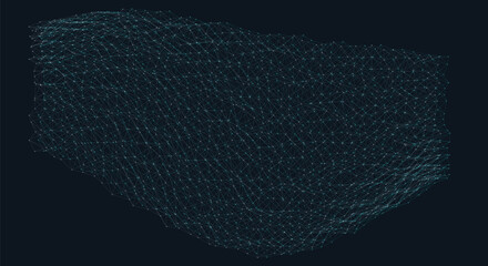 Abstract digital landscape represented by a grid of white dots on a dark navy blue background