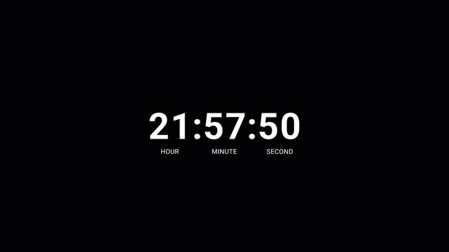 One day countdown timer animation in one minute with transparent background, 24 hours countdown timer in 60 seconds, Countdown timer in 4k.