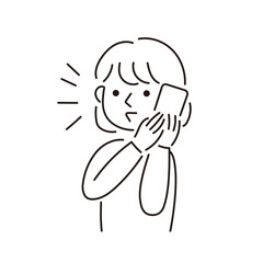 スマートフォンで話す女性の線画イラスト