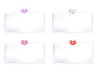 Holographic metallic heart in Transparency Glassmorphism notification pop up window isolated background. Transparent background elements for easy drag-and-drop usage.