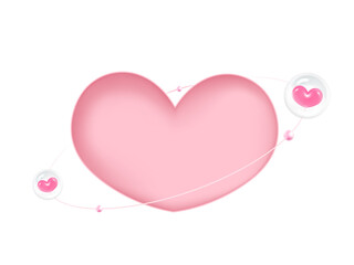 Heart frame on pink background with decoration 3D glossy hearts in soft pink for Valentines Day. Transparent background elements for easy drag-and-drop usage.