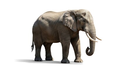 Obraz premium A grey elephant standing on a plain white background with its trunk curled, celebrating World Wildlife Day in a simple and elegant composition.