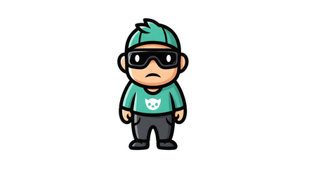 Obraz premium Cartoon illustration of a young person wearing a hat and sunglasses, with a dissatisfied expression