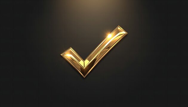 A shiny gold checkmark on a dark background with a spotlight
