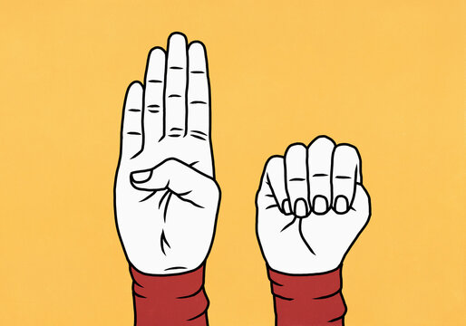 Hands gesturing the Signal for Help against yellow background