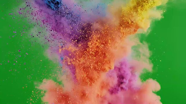 Flowing Color Powder Veil on Green Screen Inspired by Holi Festival Motion Overlay