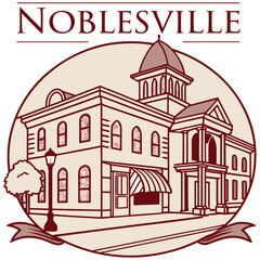 Historic Noblesville Indiana Downtown Architecture Circle Emblem Illustration