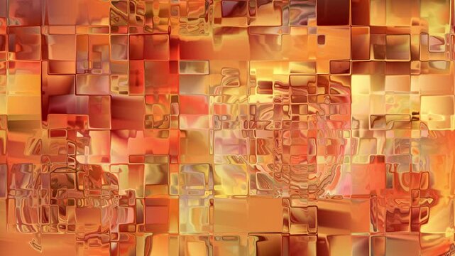 Abstract orange, gold liquid glass distortion seamless loop background. Digital glitch art animation.